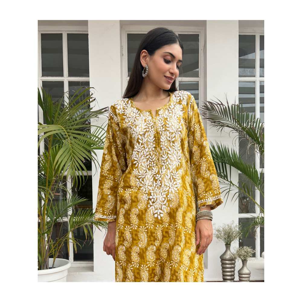 House Of Chikankari Ayah Chikankari Mulmul Straight Kurta