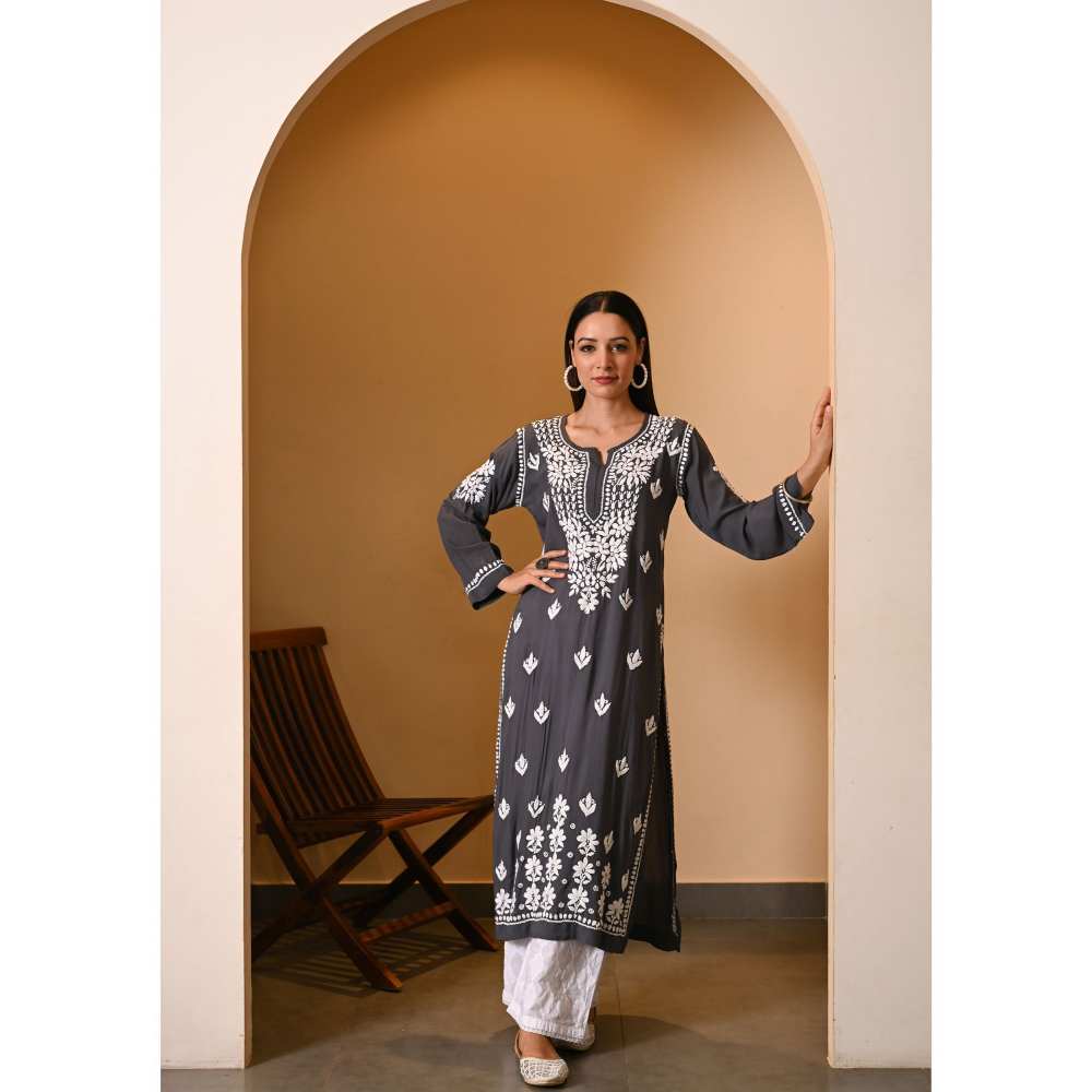 House Of Chikankari Eshal Chikankari Modal Straight Kurta