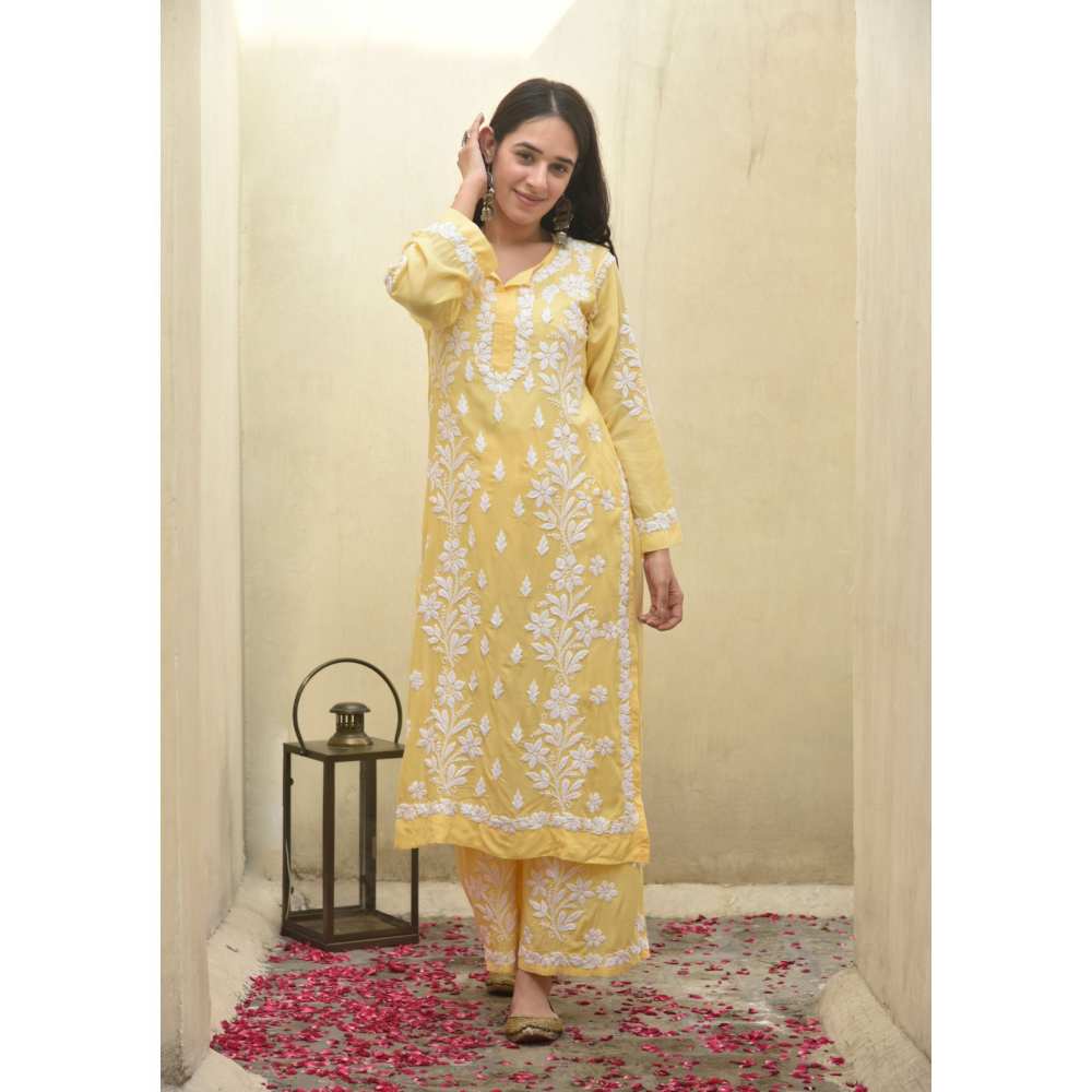 House Of Chikankari Malak Chikankari Modal Straight Kurta (Set of 2)