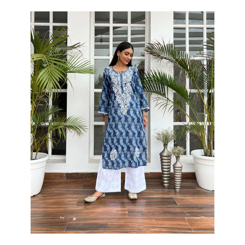 House Of Chikankari Ayah Chikankari Mulmul Straight Kurta