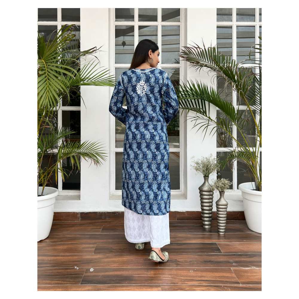 House Of Chikankari Ayah Chikankari Mulmul Straight Kurta