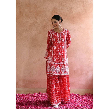 House Of Chikankari Nur Chikankari Mulmul Gharara (Set of 2)