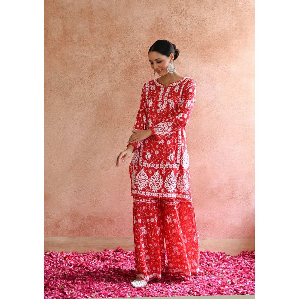 House Of Chikankari Nur Chikankari Mulmul Gharara (Set of 2)