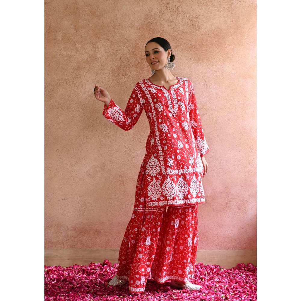 House Of Chikankari Nur Chikankari Mulmul Gharara (Set of 2)