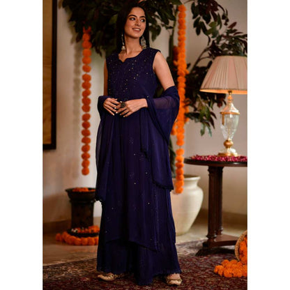House Of Chikankari Sultana Chikankari Georgette Sleeveless Straight Kurta (Set of 4)