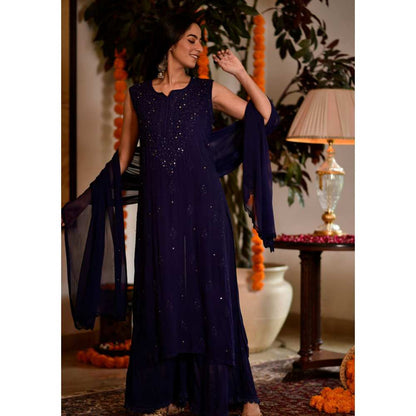 House Of Chikankari Sultana Chikankari Georgette Sleeveless Straight Kurta (Set of 4)