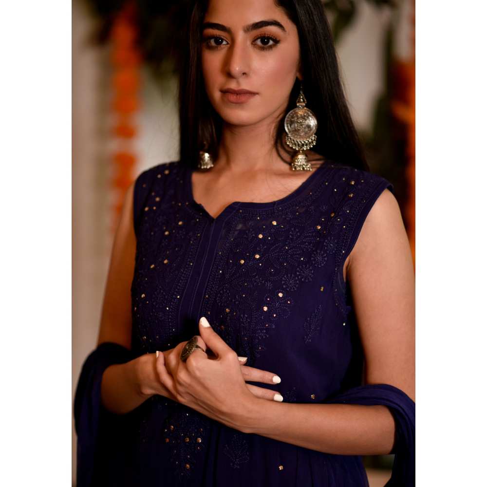 House Of Chikankari Sultana Chikankari Georgette Sleeveless Straight Kurta (Set of 4)