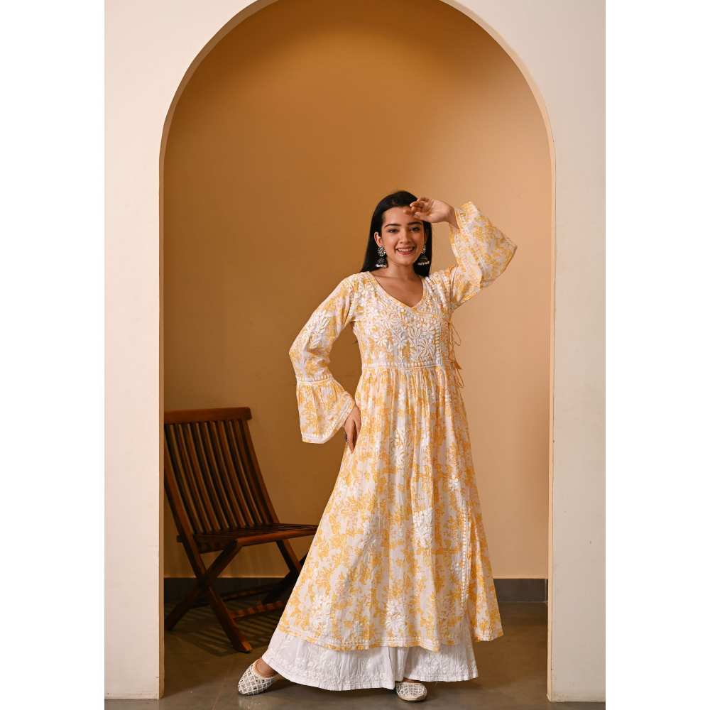 House Of Chikankari Fabiha Chikankari Mulmul Angrakha