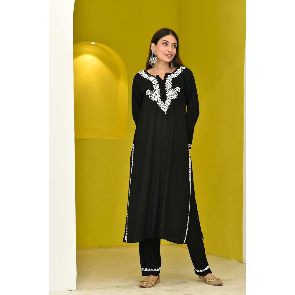 House Of Chikankari Zakia Chikankari Rayon Kurta (Set of 2)