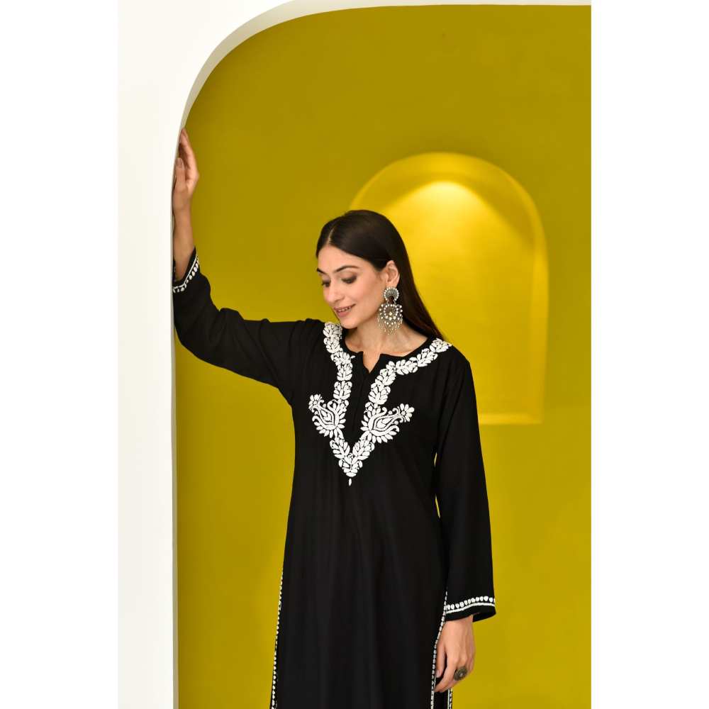 House Of Chikankari Zakia Chikankari Rayon Kurta (Set of 2)