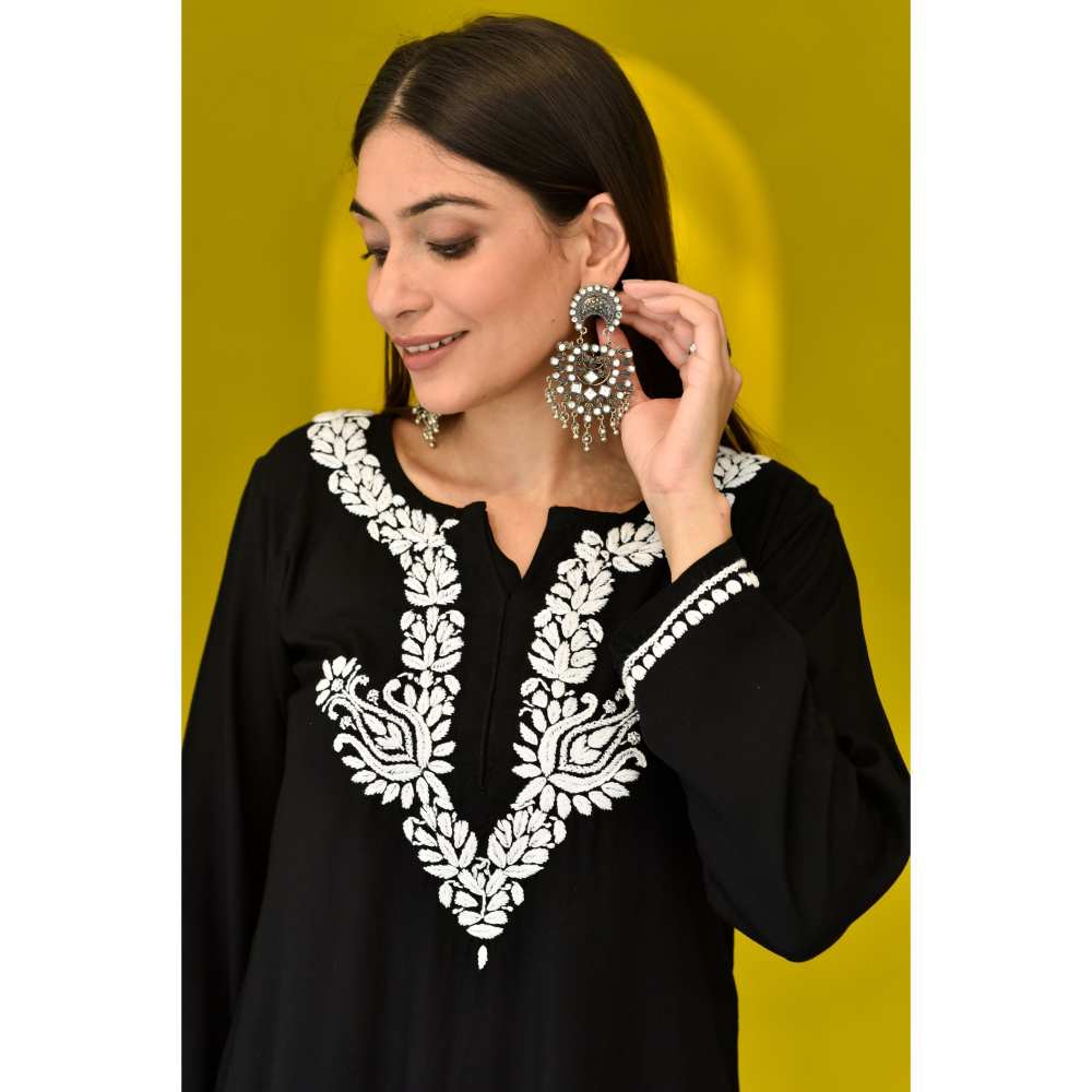 House Of Chikankari Zakia Chikankari Rayon Kurta (Set of 2)