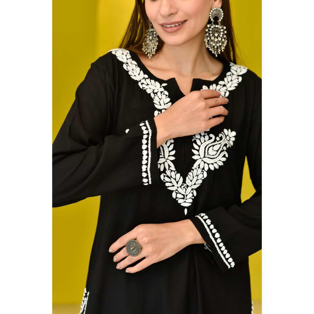 House Of Chikankari Zakia Chikankari Rayon Kurta (Set of 2)