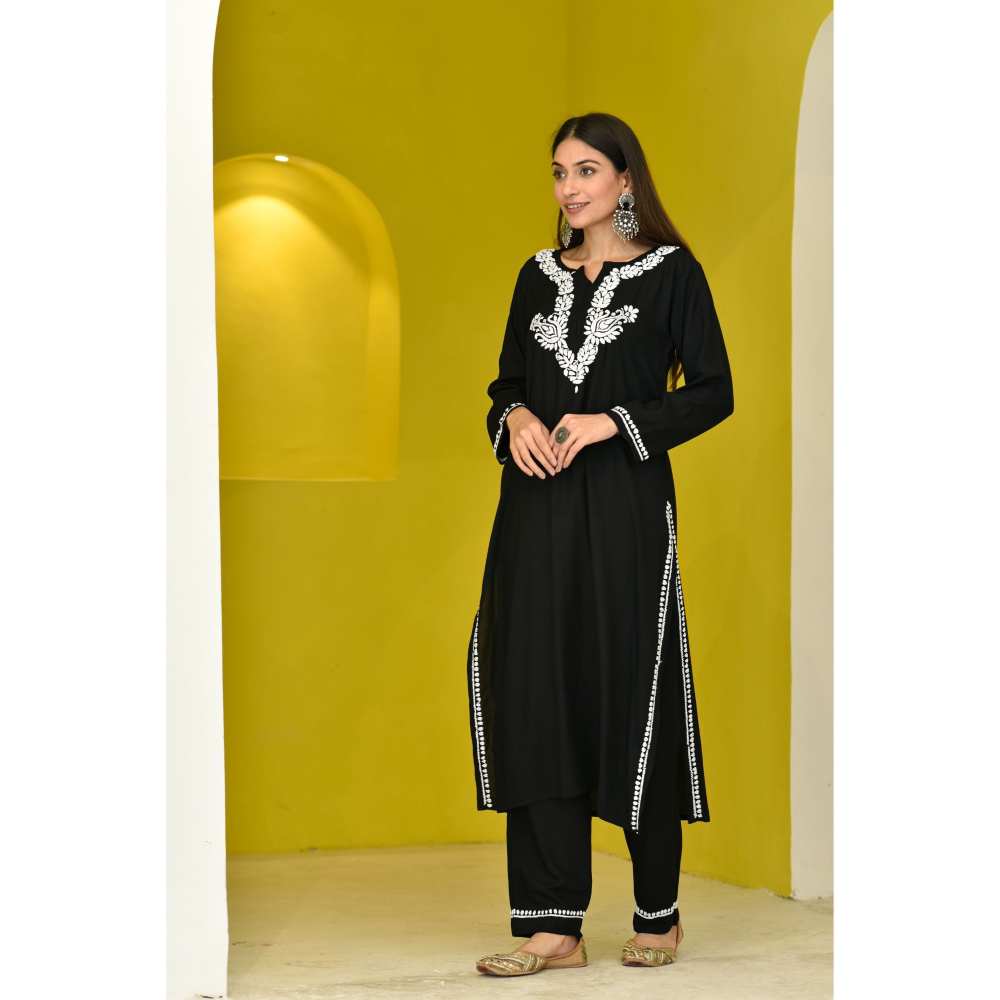 House Of Chikankari Zakia Chikankari Rayon Kurta (Set of 2)