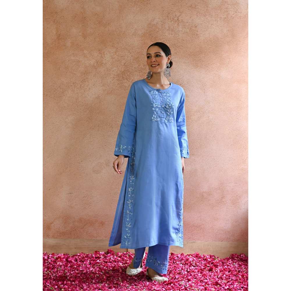 House Of Chikankari Afsoon Chikankari Cotton Straight Kurta (Set of 2)