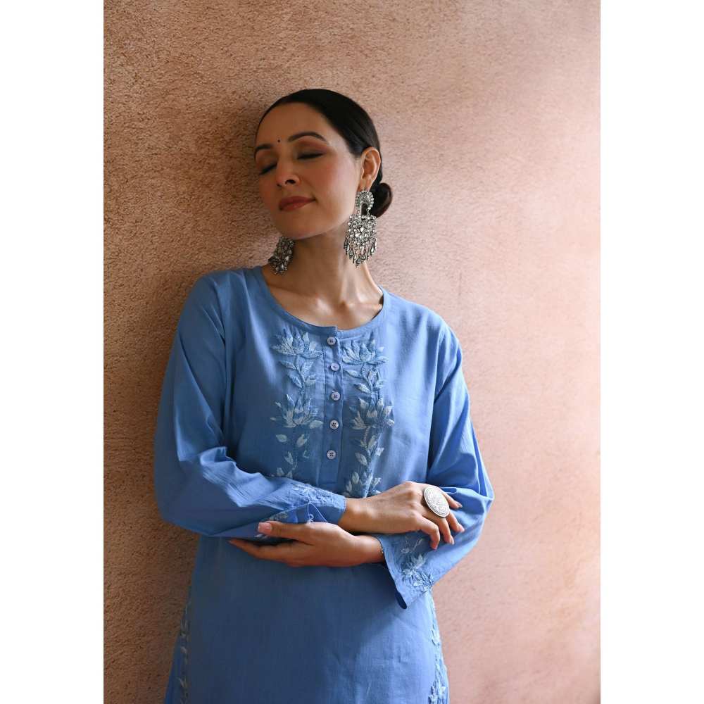 House Of Chikankari Afsoon Chikankari Cotton Straight Kurta (Set of 2)