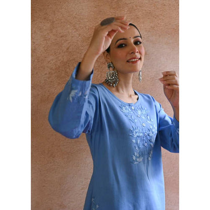 House Of Chikankari Afsoon Chikankari Cotton Straight Kurta (Set of 2)