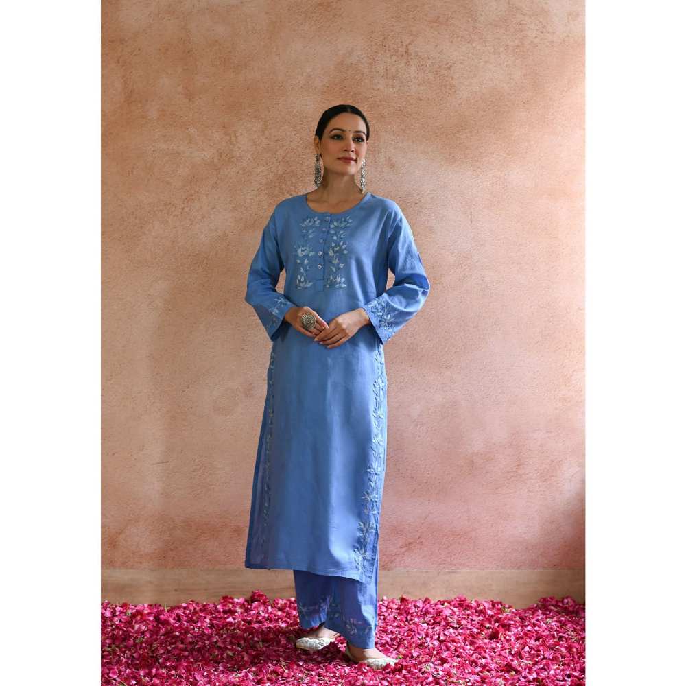 House Of Chikankari Afsoon Chikankari Cotton Straight Kurta (Set of 2)