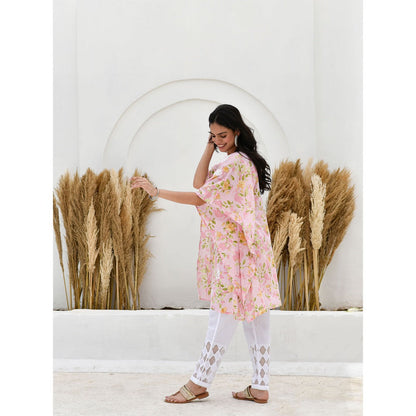 House Of Chikankari Jafna Chikankari Mulmul Short Pink Kaftan