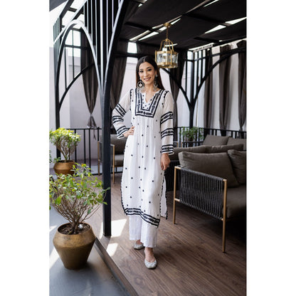 House Of Chikankari Adila Chikankari Muslin Straight White Kurta