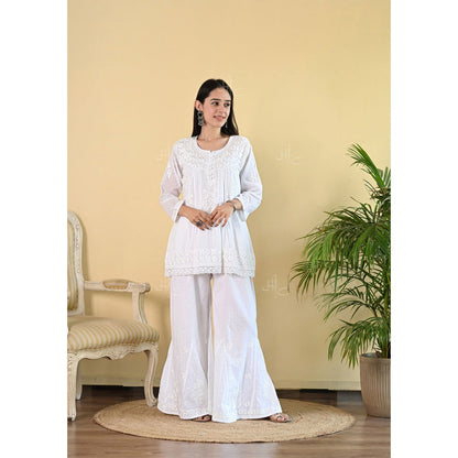 House Of Chikankari Aizaz Chikankari Cotton Straight Short White Kurti