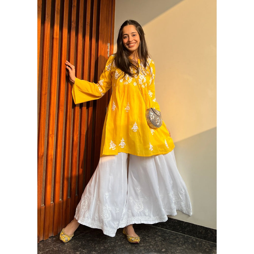 House of Chikankari Dania Chikankari Cotton A-Line Short Kurta