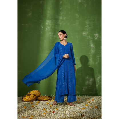 House of Chikankari Shumaya Chikankari Georgette Straight Kurta Set with Dupatta