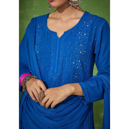 House of Chikankari Shumaya Chikankari Georgette Straight Kurta Set with Dupatta