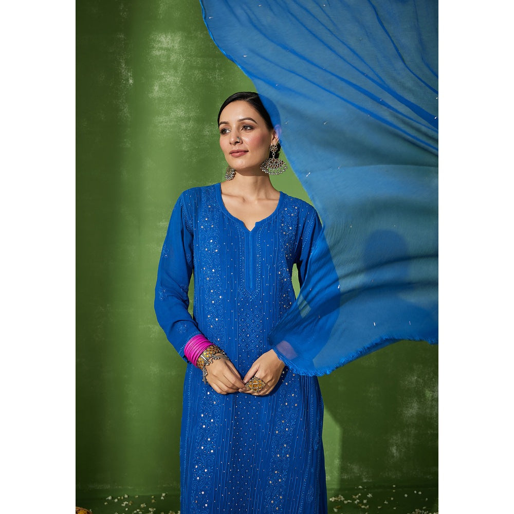 House of Chikankari Shumaya Chikankari Georgette Straight Kurta Set with Dupatta