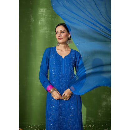 House of Chikankari Shumaya Chikankari Georgette Straight Kurta Set with Dupatta