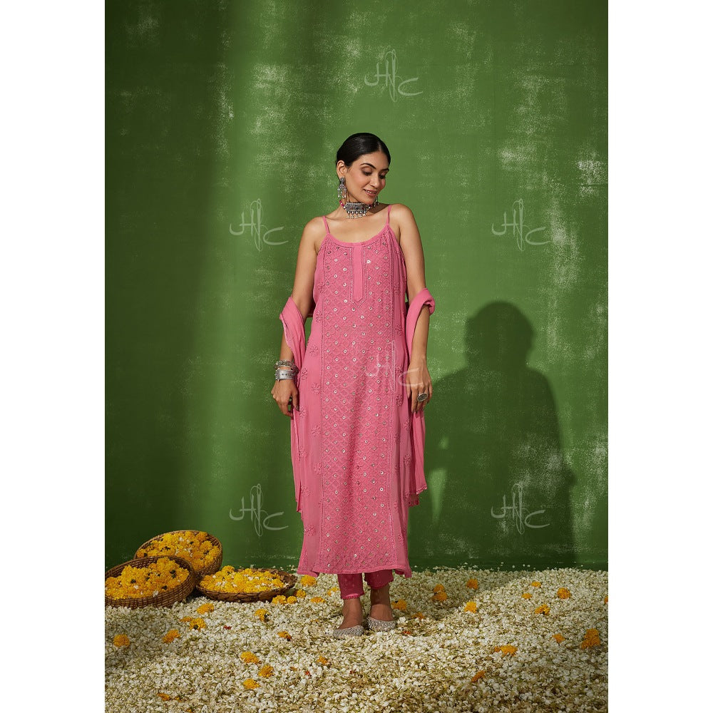House of Chikankari Ruhina Chikankari Georgette Straight Kurta Set with Dupatta