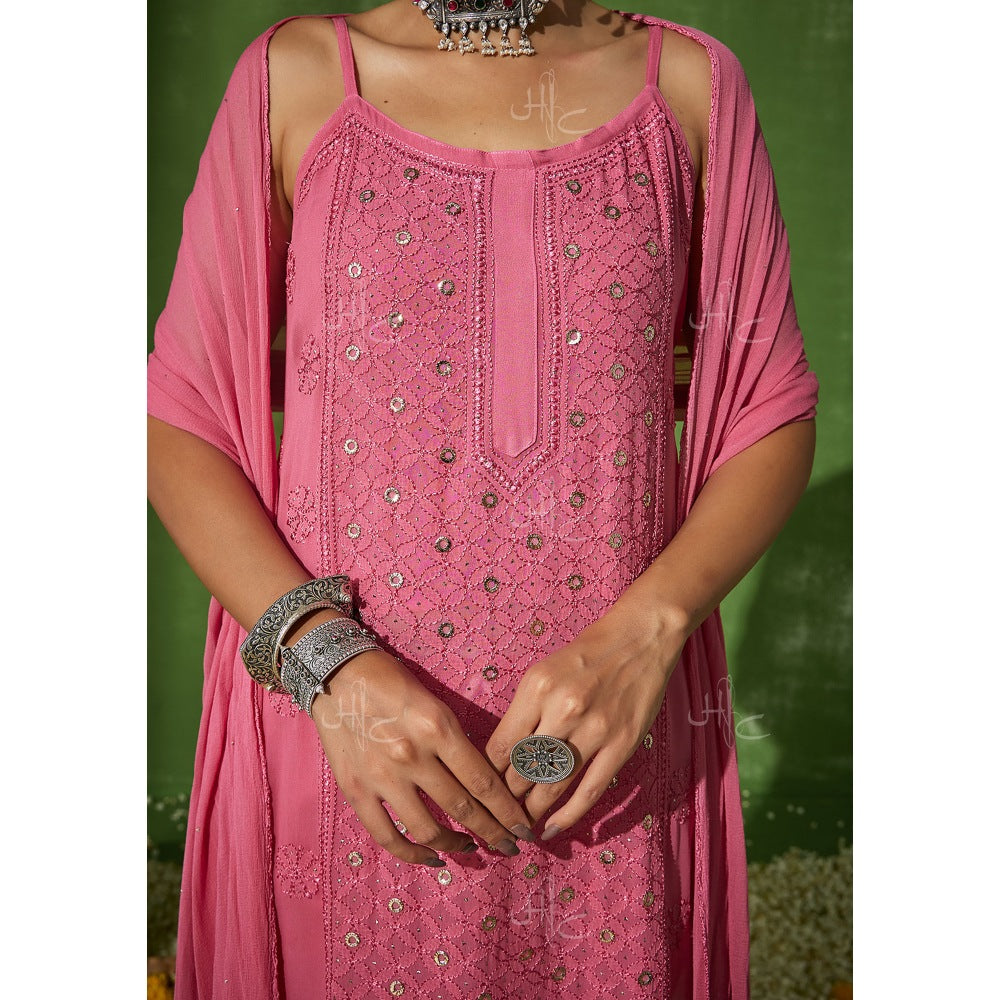 House of Chikankari Ruhina Chikankari Georgette Straight Kurta Set with Dupatta