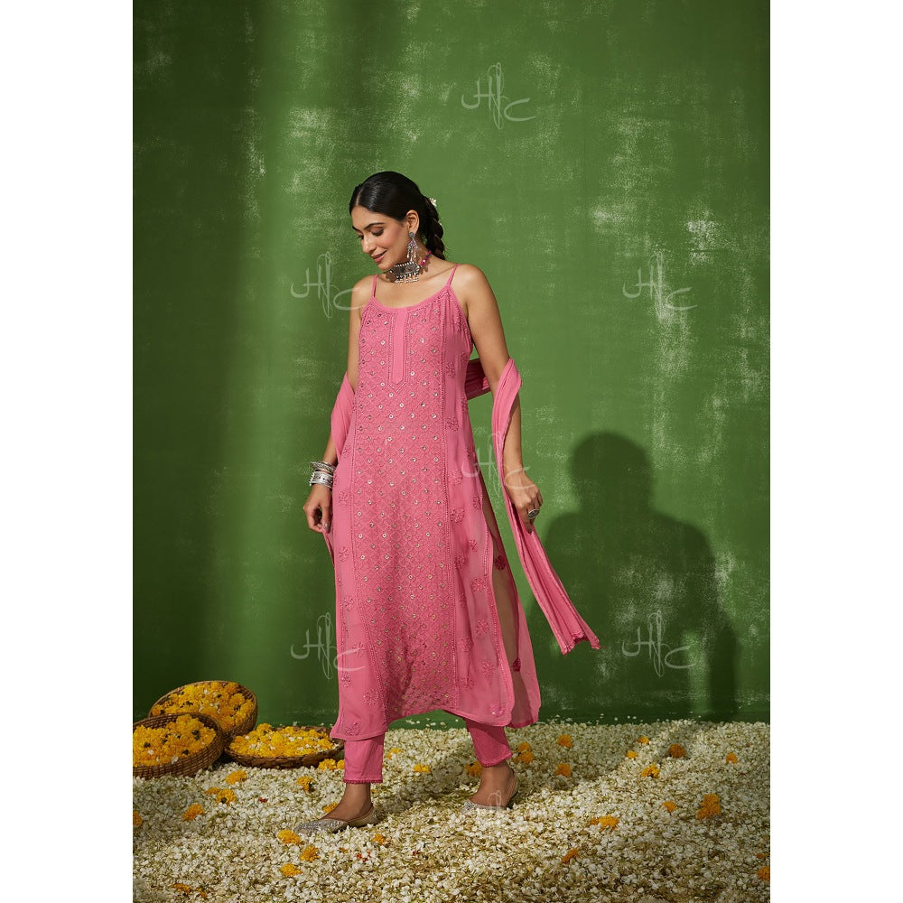 House of Chikankari Ruhina Chikankari Georgette Straight Kurta Set with Dupatta