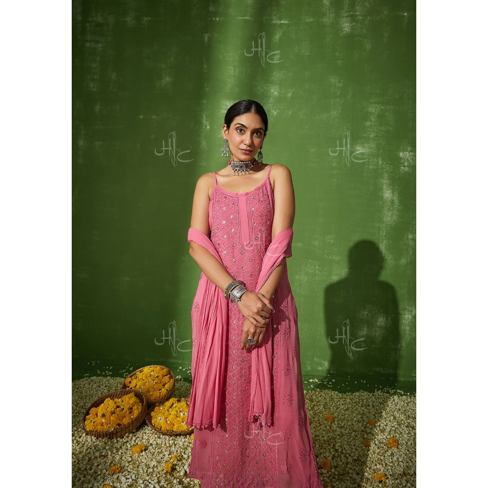 House of Chikankari Ruhina Chikankari Georgette Straight Kurta Set with Dupatta