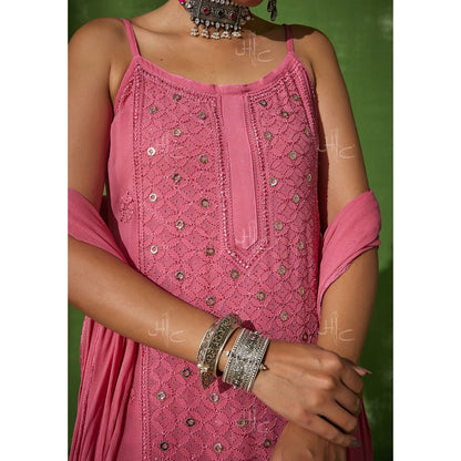 House of Chikankari Ruhina Chikankari Georgette Straight Kurta Set with Dupatta