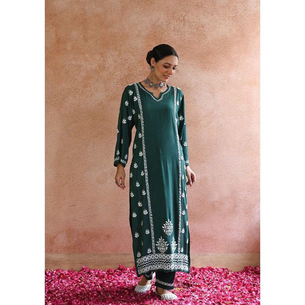 House of Chikankari Nazaha Chikankari Rayon Straight Kurta Set