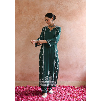 House of Chikankari Nazaha Chikankari Rayon Straight Kurta Set