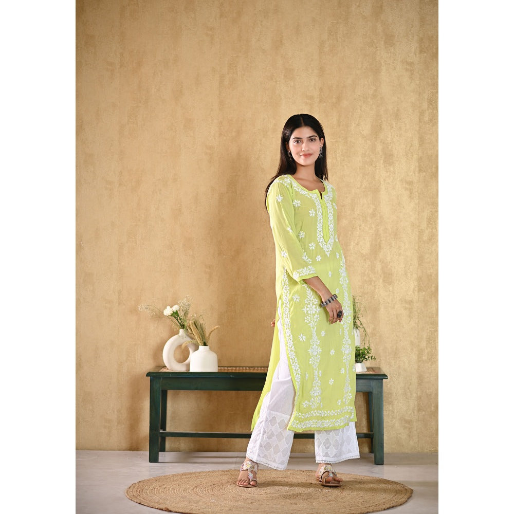 House of Chikankari Nur Chikankari Mulmul Straight Kurta