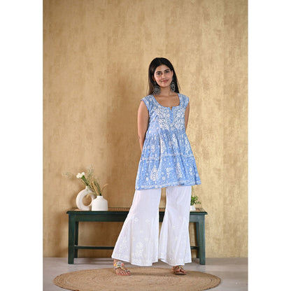 House of Chikankari Nur Chikankari Mulmul Short Sleeveless Kurta