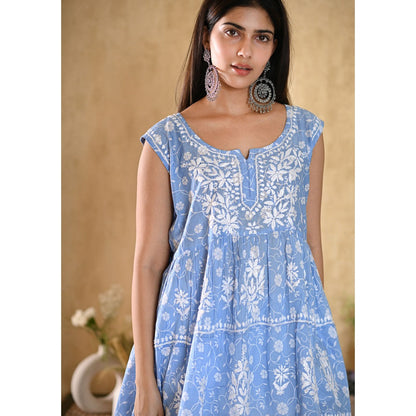 House of Chikankari Nur Chikankari Mulmul Short Sleeveless Kurta