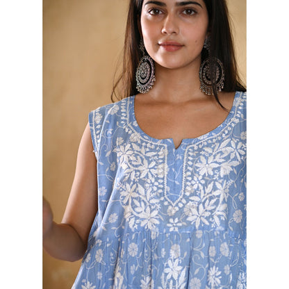 House of Chikankari Nur Chikankari Mulmul Short Sleeveless Kurta