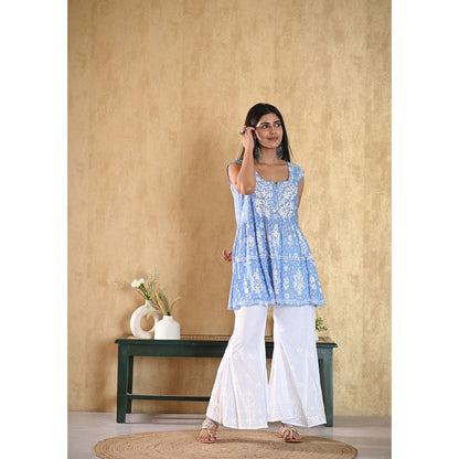 House of Chikankari Nur Chikankari Mulmul Short Sleeveless Kurta