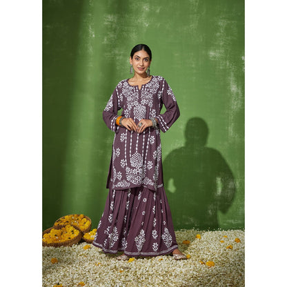 House of Chikankari Purple Sabiha Chikankari Modal Kurta and Sharara (Set of 2)