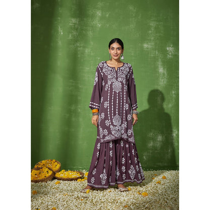 House of Chikankari Purple Sabiha Chikankari Modal Kurta and Sharara (Set of 2)