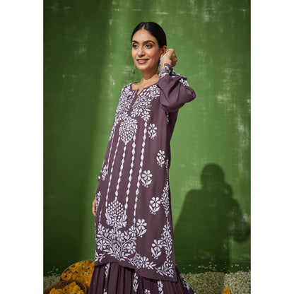 House of Chikankari Purple Sabiha Chikankari Modal Kurta and Sharara (Set of 2)
