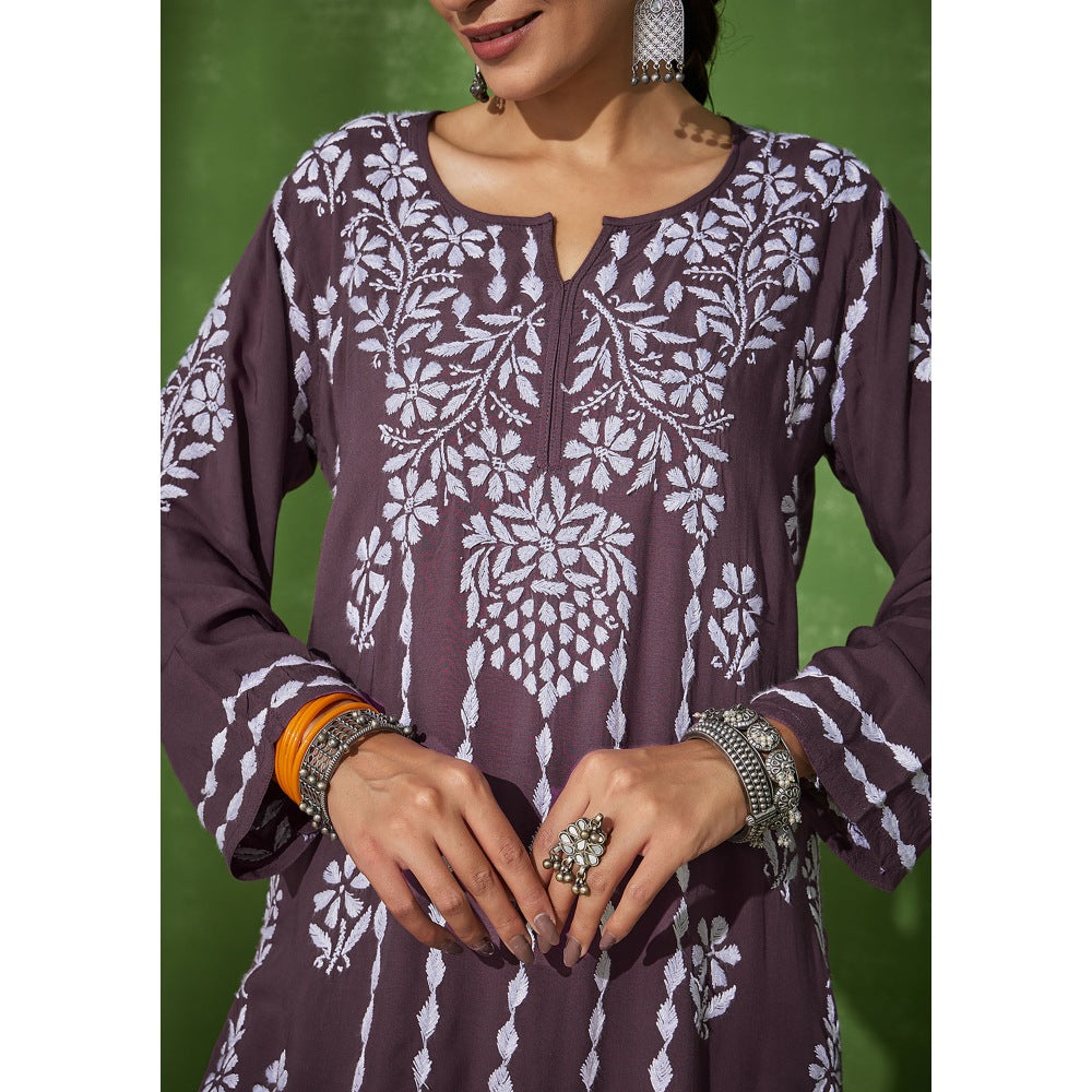 House of Chikankari Purple Sabiha Chikankari Modal Kurta and Sharara (Set of 2)