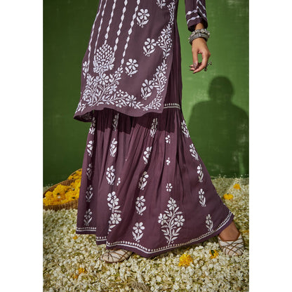 House of Chikankari Purple Sabiha Chikankari Modal Kurta and Sharara (Set of 2)