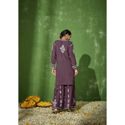 House of Chikankari Purple Sabiha Chikankari Modal Kurta and Sharara (Set of 2)