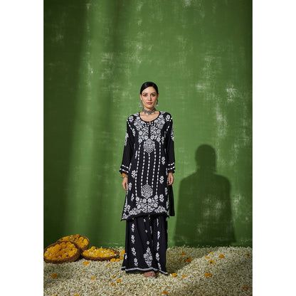 House of Chikankari Black Sabiha Chikankari Modal Kurta and Sharara (Set of 2)