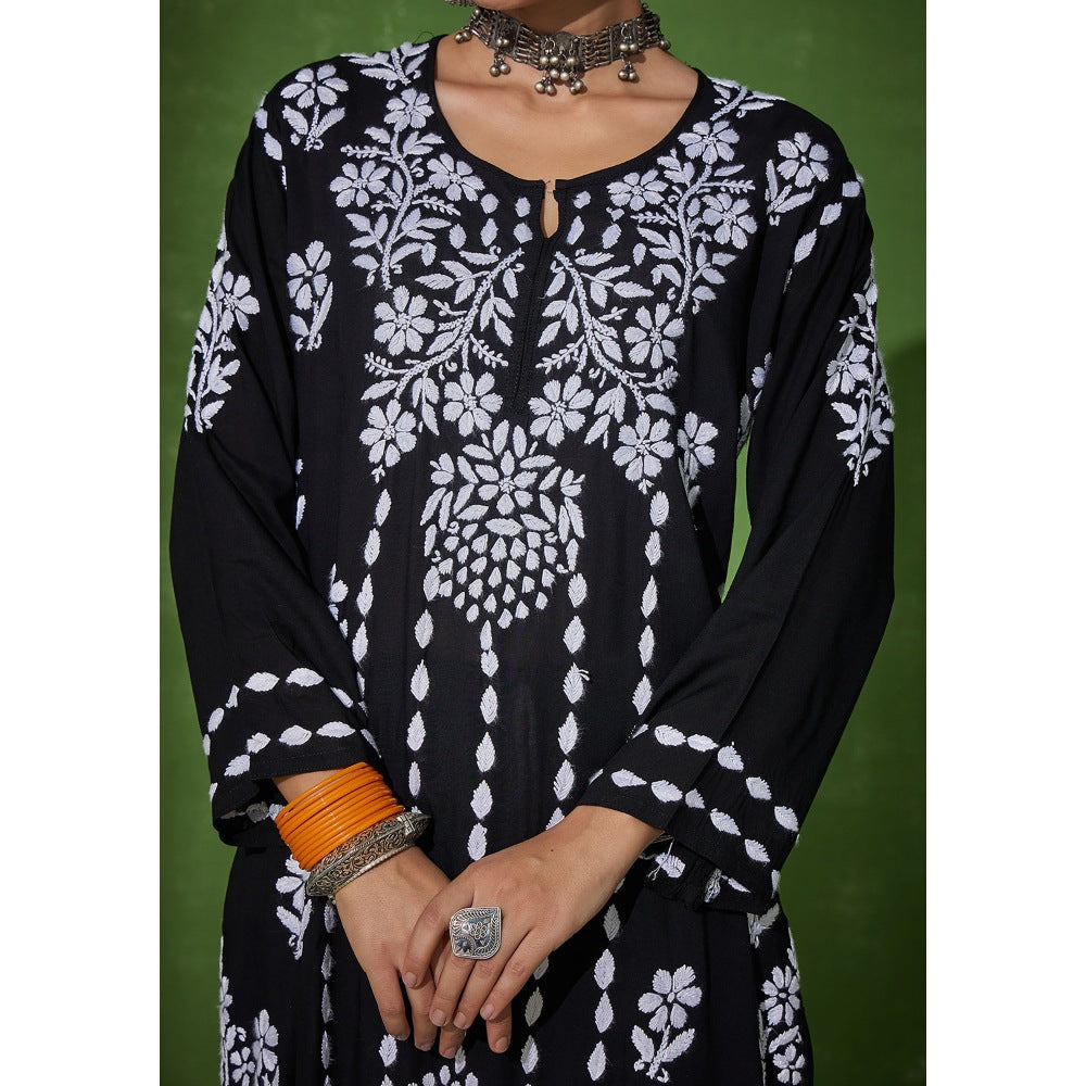 House of Chikankari Black Sabiha Chikankari Modal Kurta and Sharara (Set of 2)