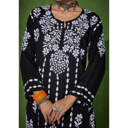House of Chikankari Black Sabiha Chikankari Modal Kurta and Sharara (Set of 2)